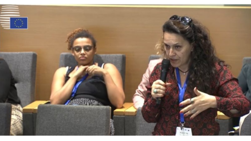 στιγμιότυπο από την διάσκεψη, εκπρόσωπος του φορέα κρατά το μικρόφωνο και έχει τον λόγο