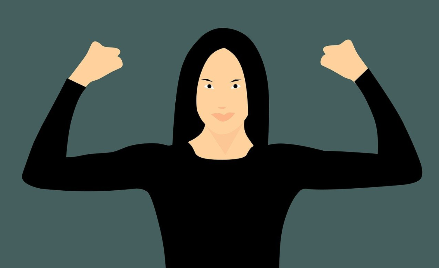 γραφιστικό σχέδιο που απεικονίζει μια γυναίκα με μαύρα μαλλιά και σφιγμένες τις γροθιές