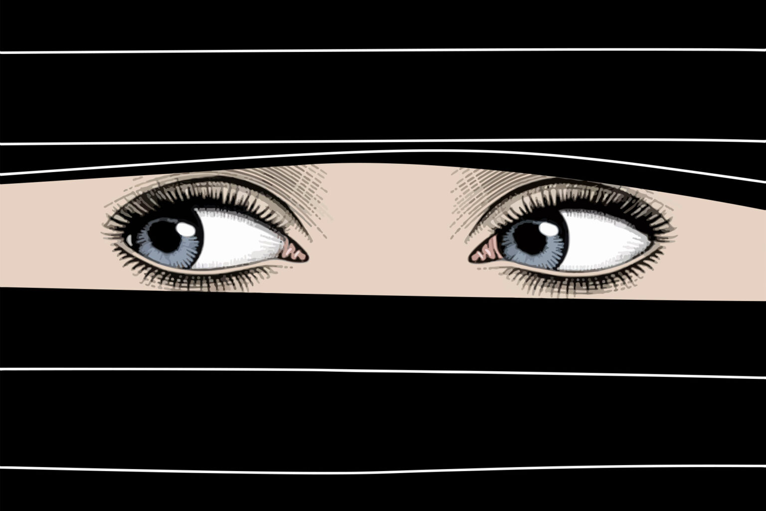 Γραφιστικό σχέδιο όπου ένα ζευγάρι γυναικεία μάτια κοιτούν μέσα από μία χαραμάδα